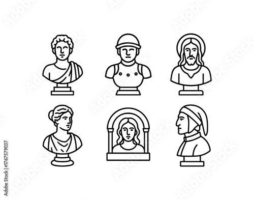 simple outline stroke icon isolated on white background Sculpture Museum marble Medici bust bronze condottiere bust terracotta Christ bust alabaster woman bust gilded predella head carrara