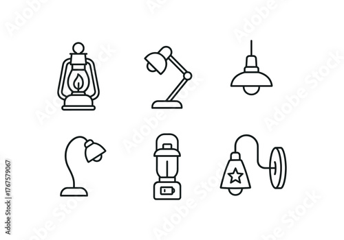 simple outline stroke icon isolated on white background kerosene hurricane lamp bakelite desk lamp industrial pendant lamp goose neck student lamp battery camp lantern sconce with red