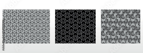 Geometric set of seamless black and gray patterns. Simple vector graphics