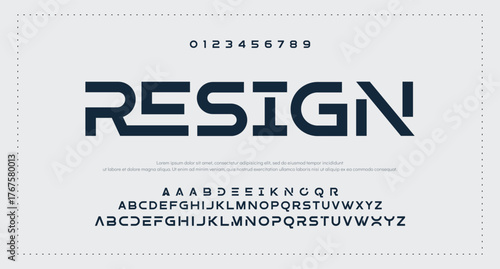 Technology science font, digital cyber alphabet made futurism style, Latin uppercase letters A, B, C, D, E, F, G, H, I, J, K, L, M, N, O, P, Q, R, S, T, U, V, W, X, Y, Z and Arab numerals 0, 1, 2, 3,