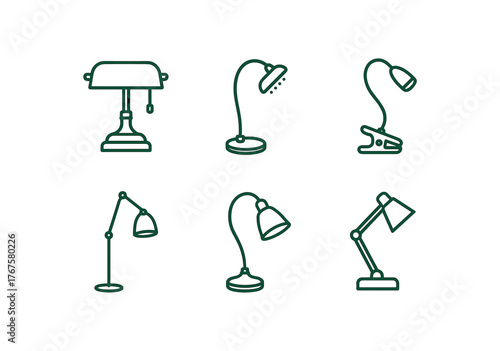 simple outline stroke icon isolated on white background green glass banker lamp LED gooseneck desk lamp clip on book light adjustable floor lamp antique bronze reading lamp task focused