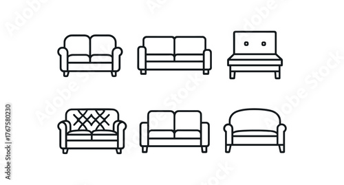 simple outline stroke icon isolated on white background two reading sofa corner sectional sofa cushioned window lounge tufted fabric couch vinyl covered waiting sofa soft back rest area