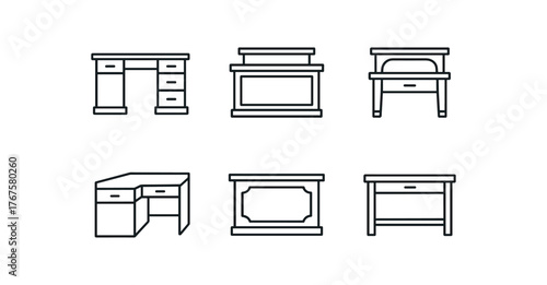 simple outline stroke icon isolated on white background classic oak librarian desk varnished reference desk antique check desk built corner reading desk carved wood front desk mission style