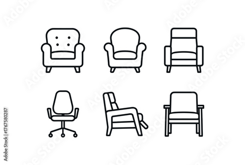 simple outline stroke icon isolated on white background cushioned armchair leather reading chair upholstered lounge chair ergonomic swivel chair fabric recliner padded wood frame chair