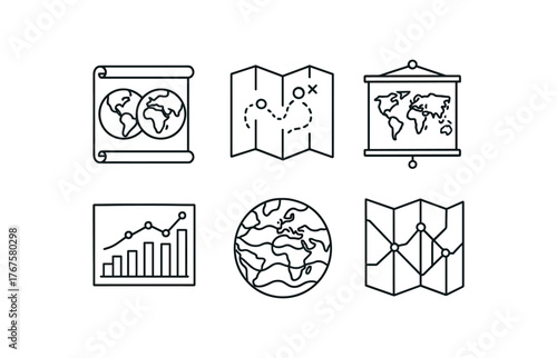 simple outline stroke icon isolated on white background antique world map facsimile hiking trail map library map copy thematic economic map climate zone map transit route foldout