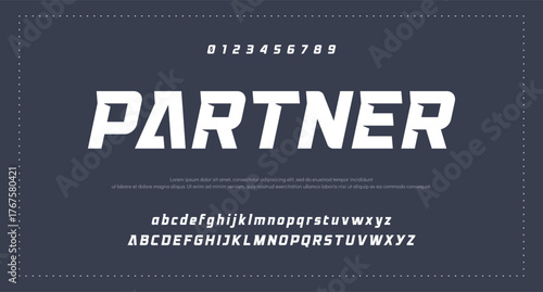 Technology science font, digital cyber alphabet made futurism style, Latin uppercase letters A, B, C, D, E, F, G, H, I, J, K, L, M, N, O, P, Q, R, S, T, U, V, W, X, Y, Z and Arab numerals 0, 1, 2, 3,