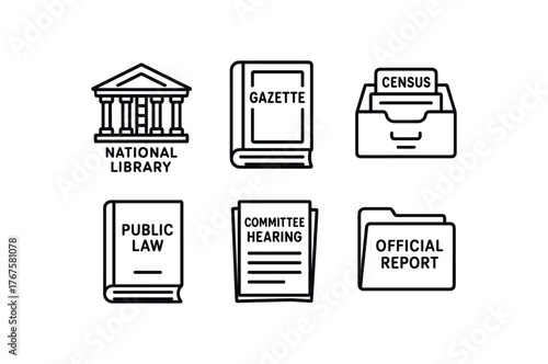 simple outline stroke icon isolated on white background National Library legislative record shelf gazette volume binder census data drawer public law archive committee hearing transcript