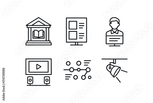 simple outline stroke icon isolated on white background National Library traveling exhibit rotating thematic panel display featured author showcase multimedia installation zone interactive