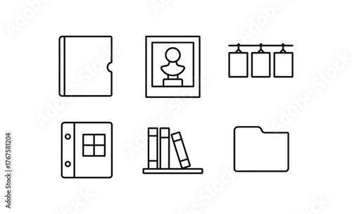 simple outline stroke icon isolated on white background archival matte portfolio sleeve 3D sculpture photo archive student exhibit color study binder curated critique shelf personal artist