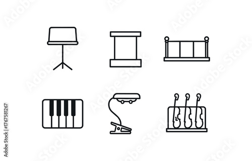 simple outline stroke icon isolated on white background music stand conductor podium pit rail piano keyboard score light string instrument rack