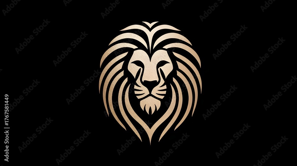 Fototapeta premium Luxury lion head logo in golden lines on a black background. Concept: power, prestige, leadership, and premium identity. used for luxury fashion brands, jewelry, elite services, high-end branding.