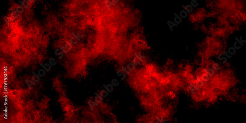 Abstract grunge red and black powder explosion cloud on black background. dark red smoke Like cloud wave effect on black. dark fire flame grunge texture background. toned fiery red sky.