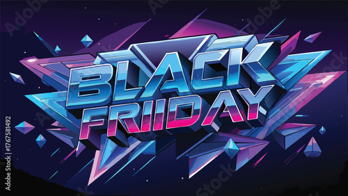 Black Friday sale banner featuring vibrant neon lights, promoting discounts and special offers..eps