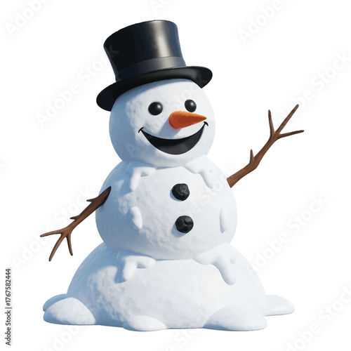 Joyful snowman with a top hat and carrot nose cheerfully waving hello, perfect for festive holiday designs