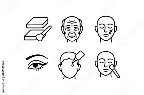 simple outline stroke icon isolated on white background foundation layering character aging makeup scar FX detail exaggerated eyeliner wig adhesive application stage blush contour