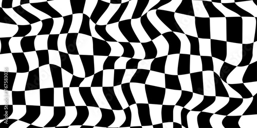 zebra fabric texture. Psychedelic patterns black and white with deformed squares and wavy lines.