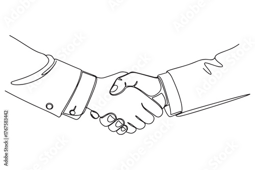 A sleek line art illustration of a handshake, symbolizing professional agreements, partnerships, and mutual respect. Perfect for designs related to business, cooperation, and trust