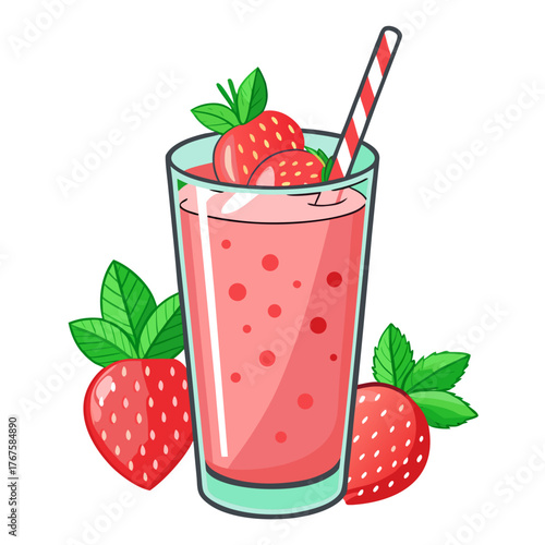 Delicious strawberry smoothie with fresh fruit and mint garnish