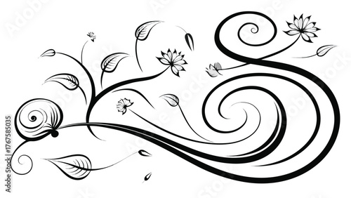 A sketch illustrating a windy day, featuring leaves caught in the gusts of wind..eps