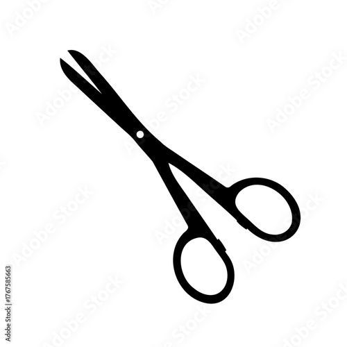 Black silhouette of surgical scissors on a white background for medical purposes