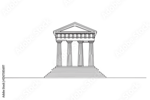 Minimalist line art of a classical Greek temple with columns and steps. Perfect for history, architecture, culture, heritage, and ancient civilization concept designs