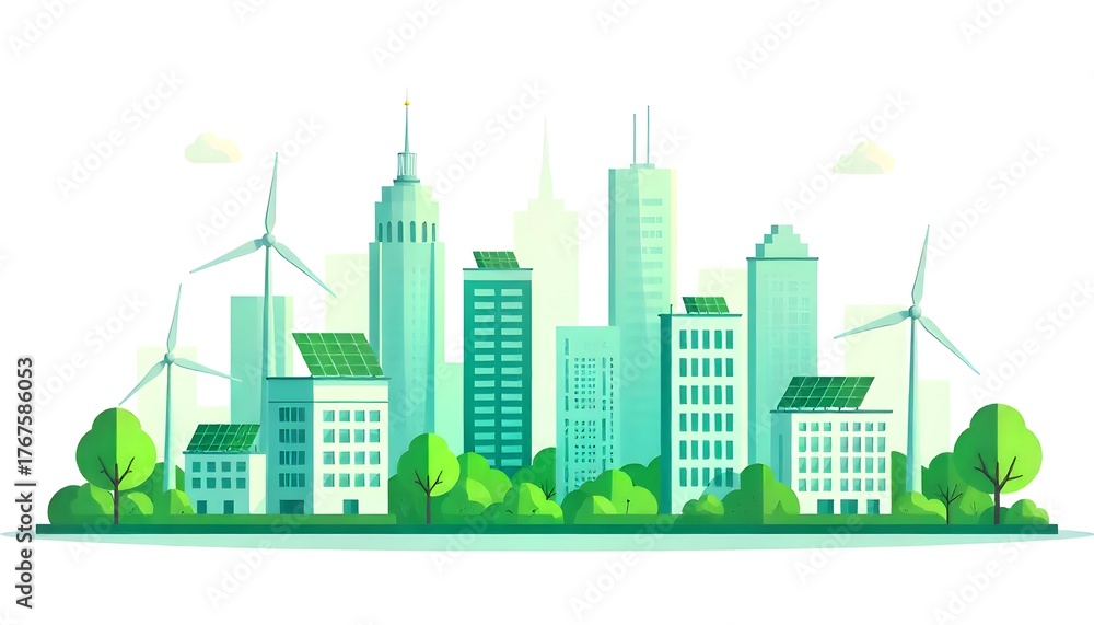 Fototapeta premium Green Cityscape with Sustainable Energy