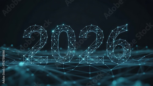 Futuristic Digital Network Forming the Year 2026 in Glowing Blue Light future