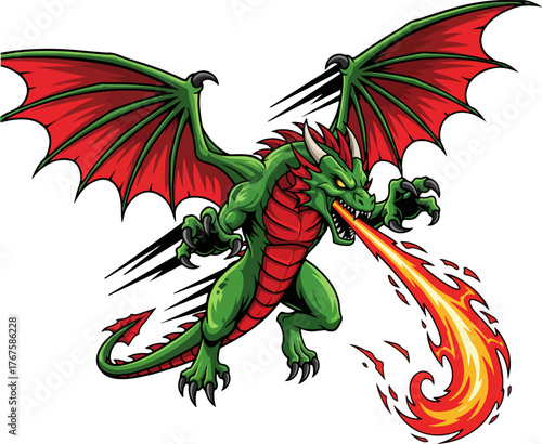 flying dragon mascot spitting fire