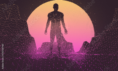 Dotted halftone texture background. Cyberpunk pop art gradient overlay. Fading grunge gritty noise wallpaper. Weathered pixelated comic backdrop. Vector bitmap subtle vanishing surface retro poster