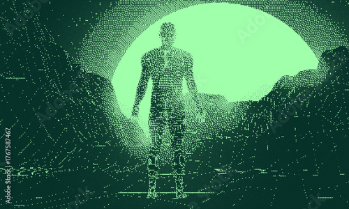 Dotted halftone texture background. Cyberpunk pop art gradient overlay. Fading grunge gritty noise wallpaper. Weathered pixelated comic backdrop. Vector bitmap subtle vanishing surface retro poster