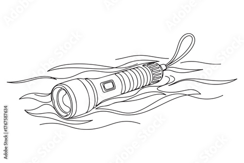 Capture the essence of practical design with this detailed line art of a flashlight. This illustration highlights the essential tool for navigation in the dark, symbolizing preparedness and safety.