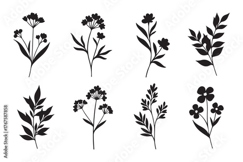 Celebrate the beauty of nature with this stunning set of floral silhouettes. Featuring various plants and flowers, this minimalist line art collection is perfect for botanical-themed designs, home dec