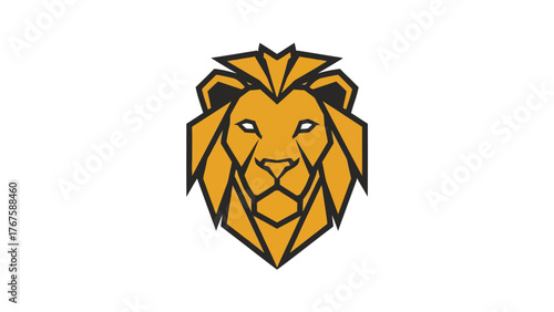 A geometric illustration of a lion's head, created with an orange fill and black outlines