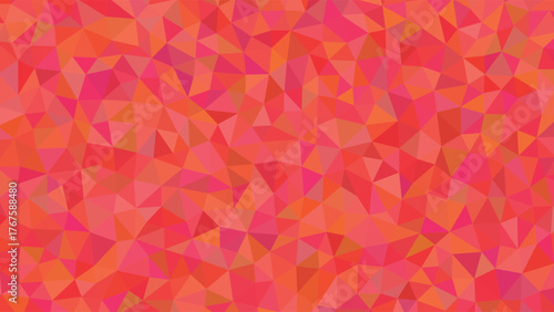 Abstract geometric pattern featuring a vibrant mosaic of red, pink, and orange triangular shapes.