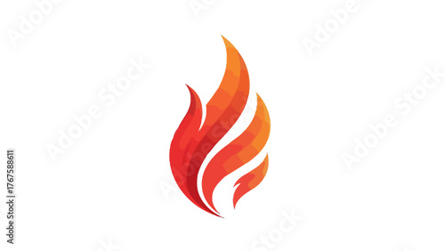 A stylized fire flame illustration in shades of red and orange, with a white background