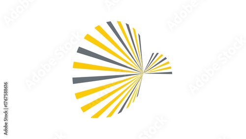 A dynamic, abstract composition of yellow and grey rays radiating from a central point