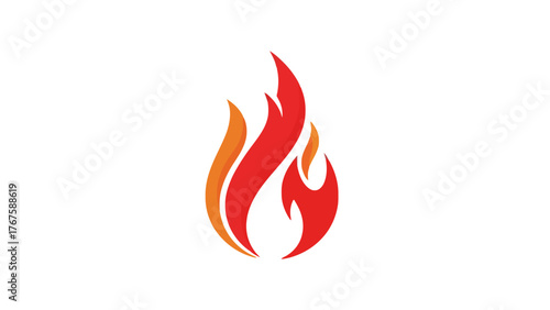 Graphic depiction of a flame, with shades of red and orange, against a white background