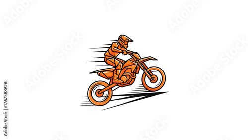 An orange illustration of a rider on a motocross bike, speed lines show movement