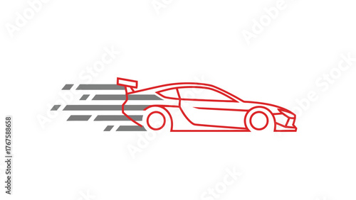A side view of a red outlined racecar with speed lines on a white background