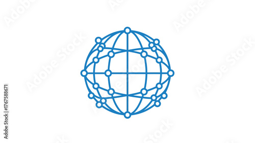 A simple illustration of a globe comprised of interconnected lines and circular nodes