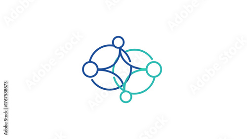 A simple, abstract graphic of connected circles and lines on a white background