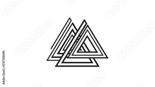 Three intersecting triangular shapes in black on a white background, optical illusion effect