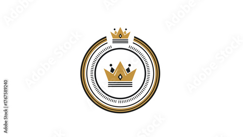 A regal emblem showcasing two gold crowns within a concentric ring, a symbol of royalty or prestige