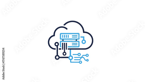 A graphic icon of a cloud, with a server inside and a circuit board below