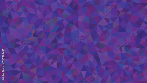 Vibrant abstract background featuring a geometric mosaic of purple and blue low-poly triangles.