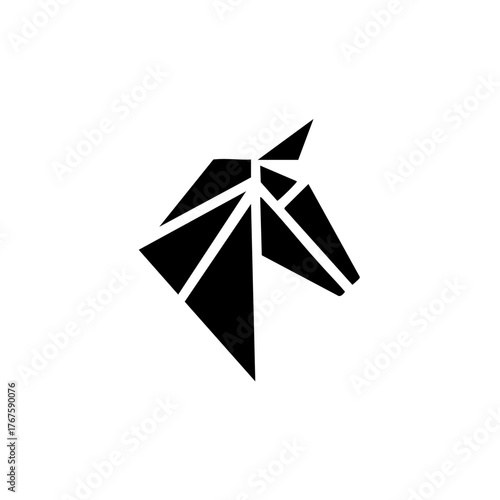 Image made with horse Origami. Monochrome. Tangrams. Line drawing illustration.	
