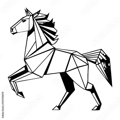 Image made with horse Origami. Monochrome. Tangrams. Line drawing illustration.	
