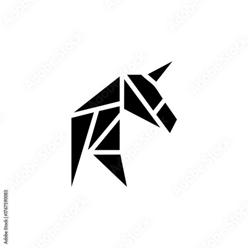 Image made with horse Origami. Monochrome. Tangrams. Line drawing illustration.	
