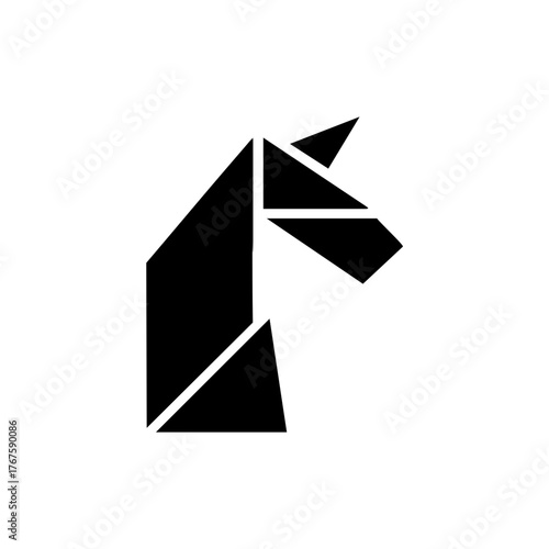 Image made with horse Origami. Monochrome. Tangrams. Line drawing illustration.	
