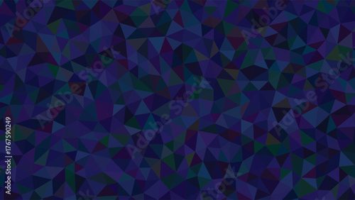 Abstract geometric mosaic pattern with a complex arrangement of triangles in dark blue and other colors.